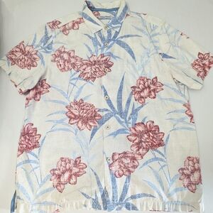 Tommy Bahama Floral Men's Shirt Button Up Cotton-Silk Short Sleeve Size XL NWOT